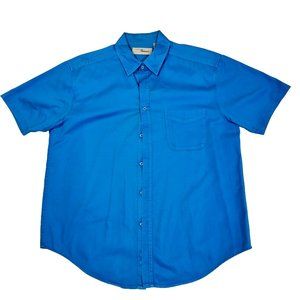 Vintage Penmans Men's L Polo Dress Shirt Blue Button Up Short Sleeve